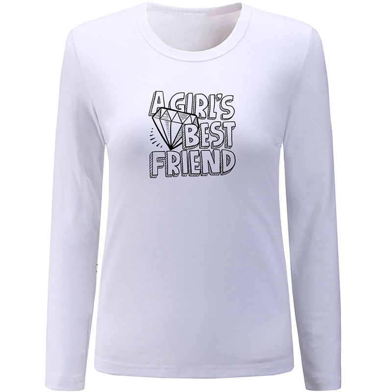 Diamonds Are A Girl's Best Friend Cafe Lift Brunch All day Design Womens Ladies Printing T Shirt Graphic Tee Long Sleeve Cotton | Женская