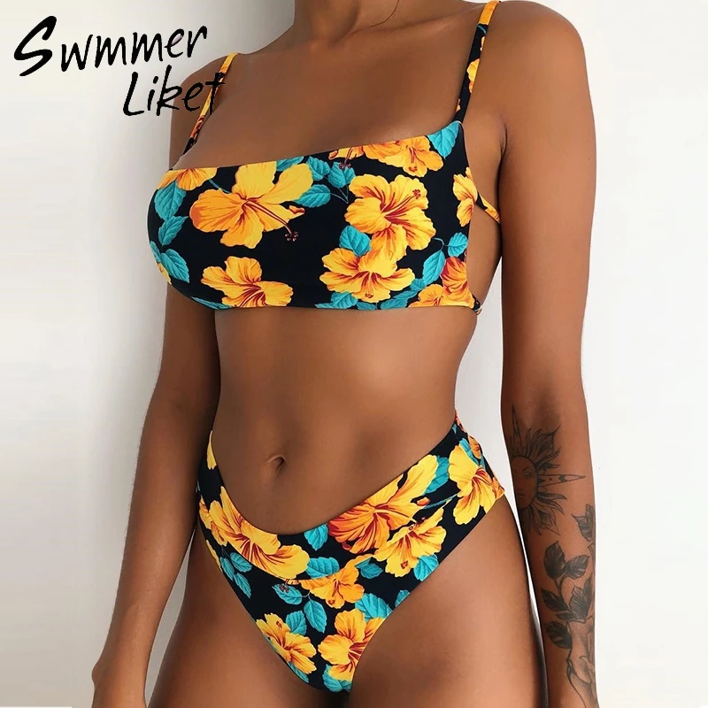Floral print sexy bikinis 2019 mujer bathing suit women bathers Bandeau push up swimsuit female swim wear Large size swimwear XL | Женская