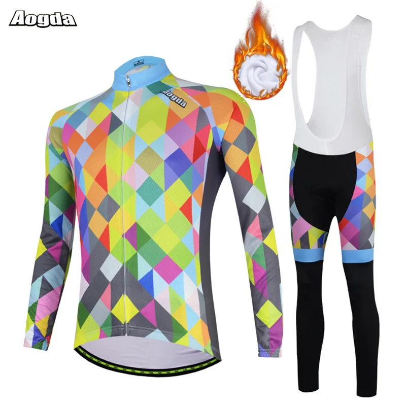 Aogda зимний теплый флисовый комплект для велоспорта Мужская велосипедная одежда