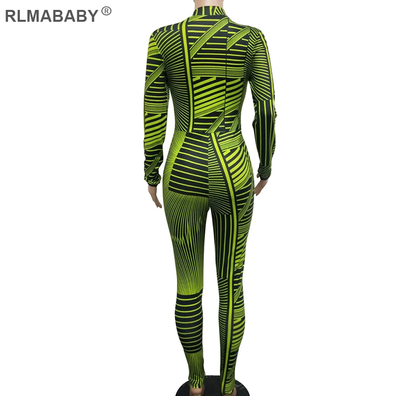 

RLMABABY Deep V Neck Long Sleeve Print Long Jumpsuit Casual Bodycon Women Rompers Overalls Autumn Winter Club Party Jumpsuit