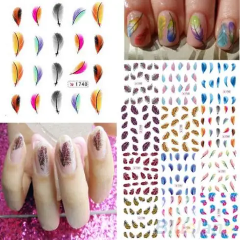 3D Наклейки Красоты Leopard Вода Передача Украшения Nail Art Советы Перо Переводные