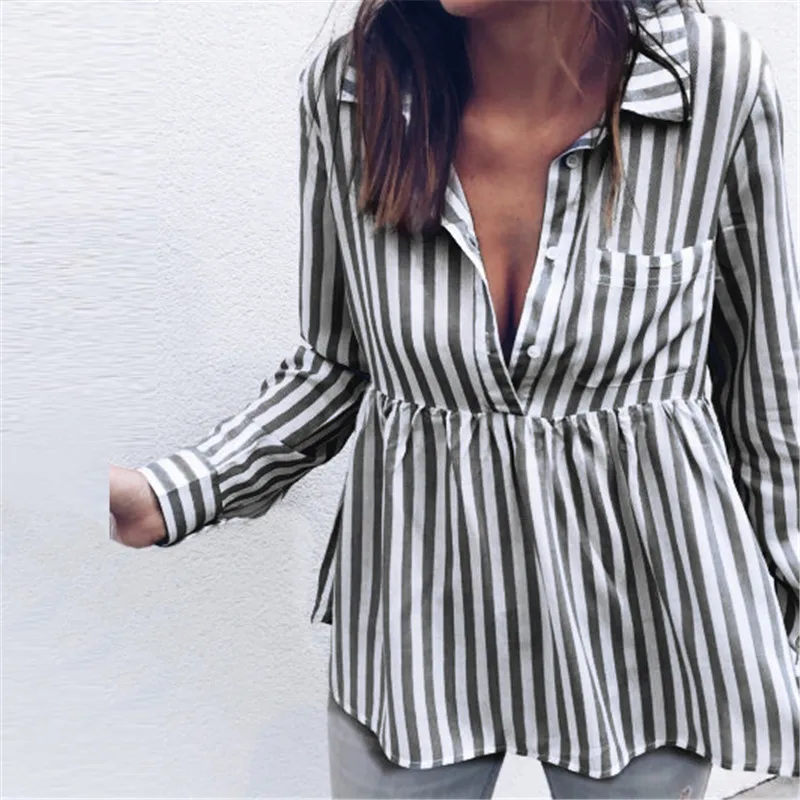 Женская блузка с отложным воротником ELSVIOS осенняя в полоску длинным рукавом и