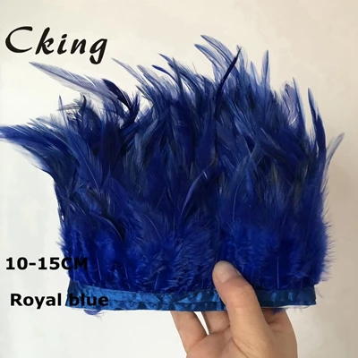royal blue 10 метров белый Куриный перо планки 10-15 см 4-6 дюймов DIY седло для петуха перо отделка бахромой пришит на атласной лентой ремесла - Цвет: royal blue