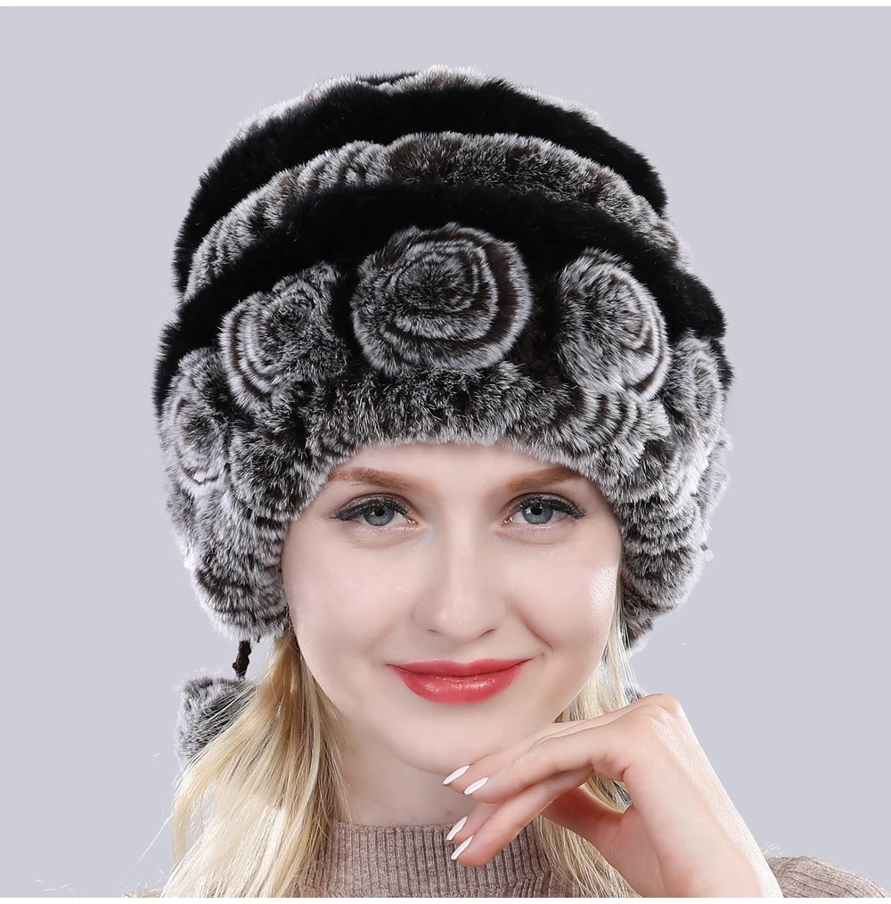 Новая зимняя Дамская вязаная Настоящий мех кролика шапка натуральные мягкие шапки из меха кролика рекс русские женские Теплые настоящие шапки из меха кролика рекс