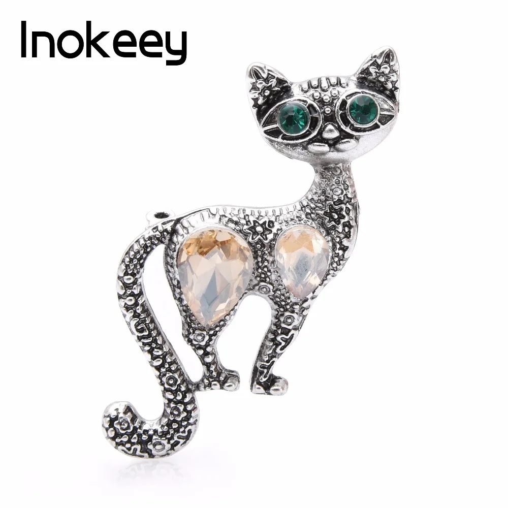 Inokeey винтажные египетские броши-кошки зеленого глаза, большие стразы, длинные хвосты, женский Букет, подарок
