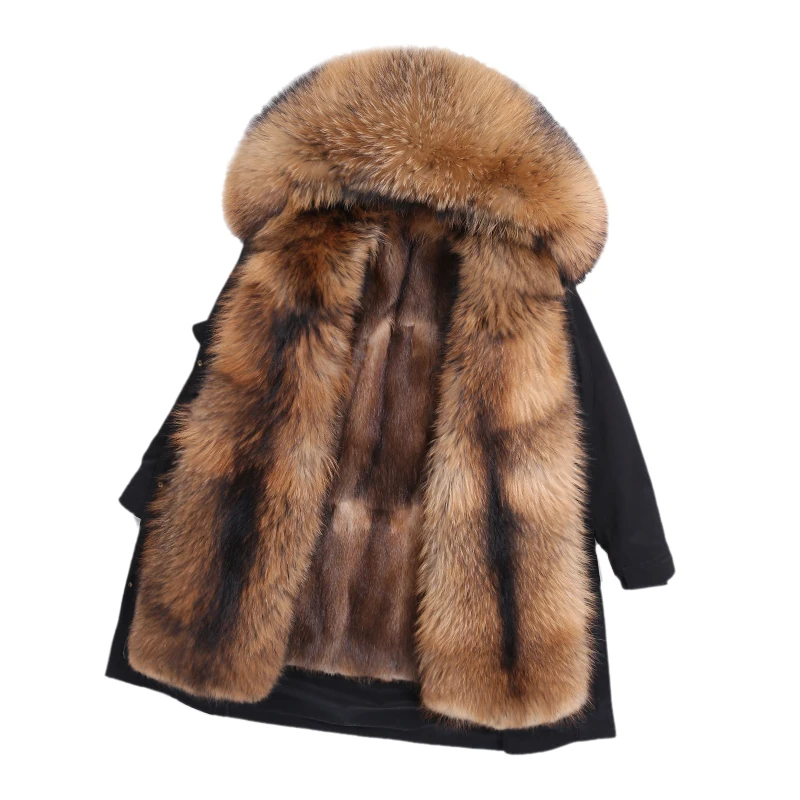 long (length 90cm) OFTBUY, пальто с натуральным мехом, супер большой воротник из меха енота, капюшон, зимняя куртка, Женская парка, натуральный мех норки, подкладка, толстая, теплая, съемная - Цвет: long (length 90cm)