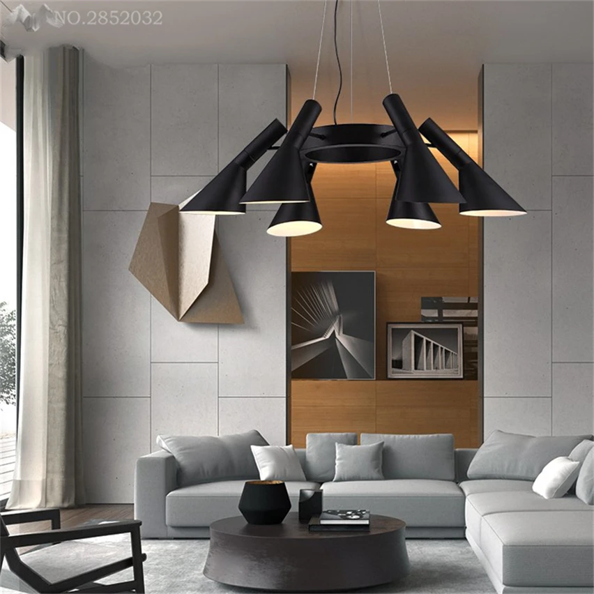 JW _ Nordic громкоговоритель в стиле ретро Light Vintage Black 6 Heads подвесной светильник для