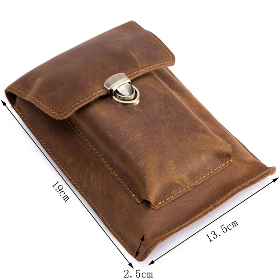 

Fashion Men fanny packs Genuine Leather Vintage Casual Travel Waist Bags Small Waist packs outdoor waist bag for men brown