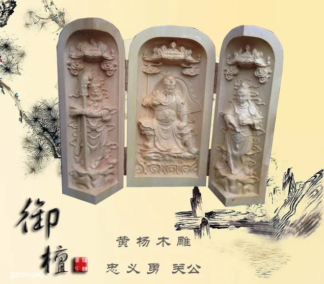 

Boxwood (three and three statues of the God of wealth Wu Guan Gong) car decoration Home Furnishing evil wood carving crafts