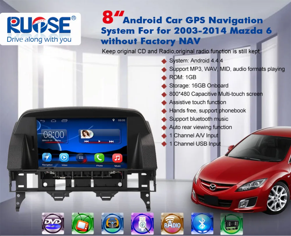 Для 2003-2014 Mazda 6 Автомобилей Мультимедиа Навигация Головного Устройства Android 4.4
