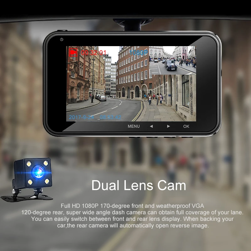 Junsun 3 &quotADAS Видеорегистраторы для автомобилей Камера Full HD 1296 P Ночное видение