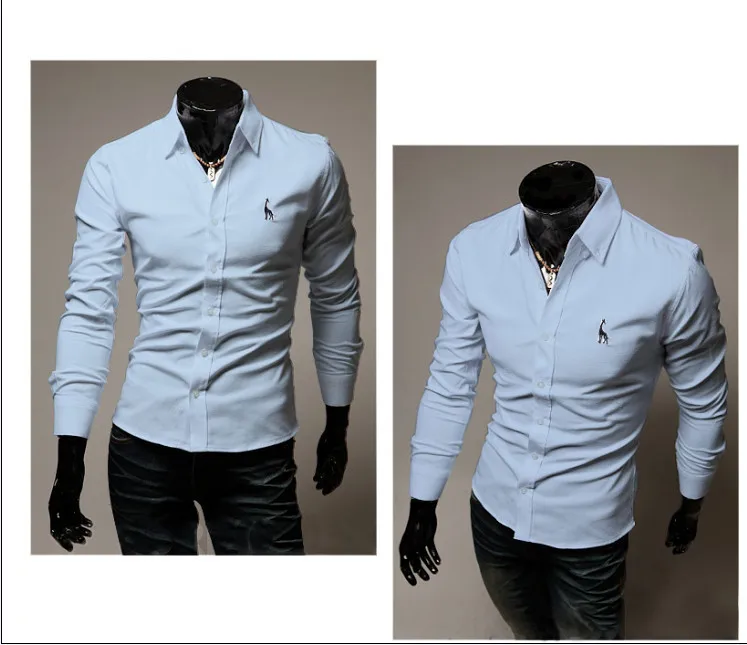 Мужская приталенная рубашка с длинным рукавом цветочной вышивкой|shirt casual slim|male