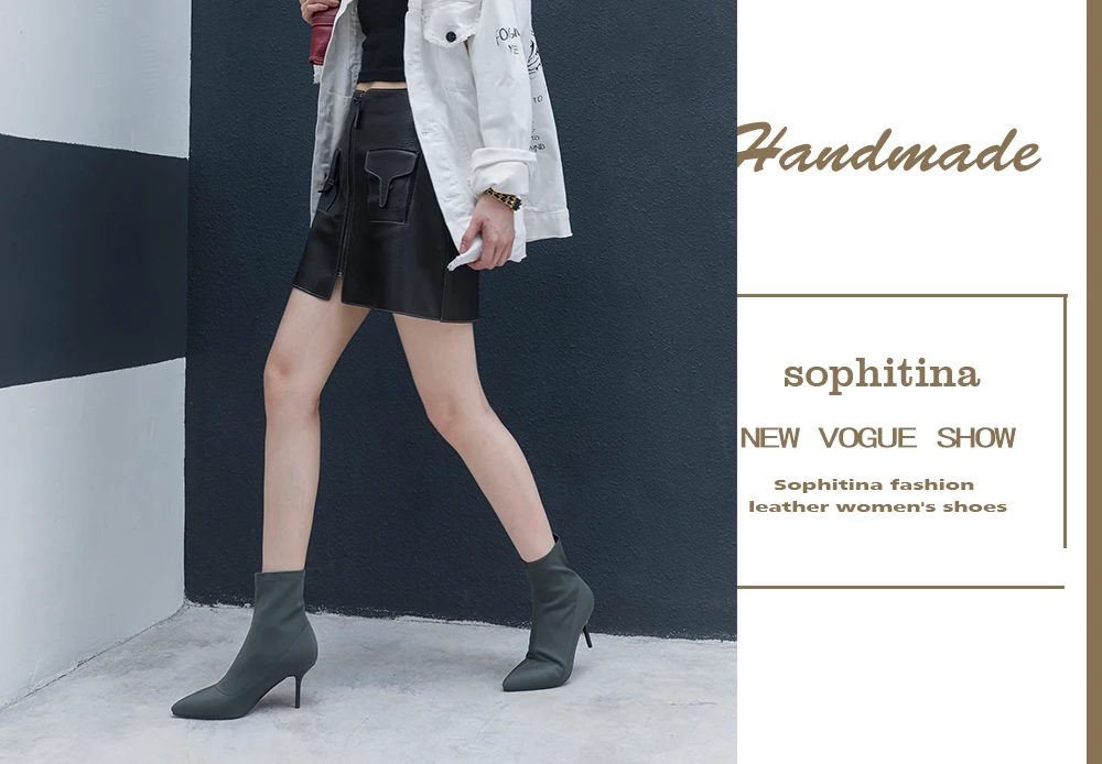 SOPHITINA Sexy Pointed Toe Boots Fashion High Quality Silk Thin Heels Solid Women's Shoes New Hot Sale Unique Ankle Boots MO238