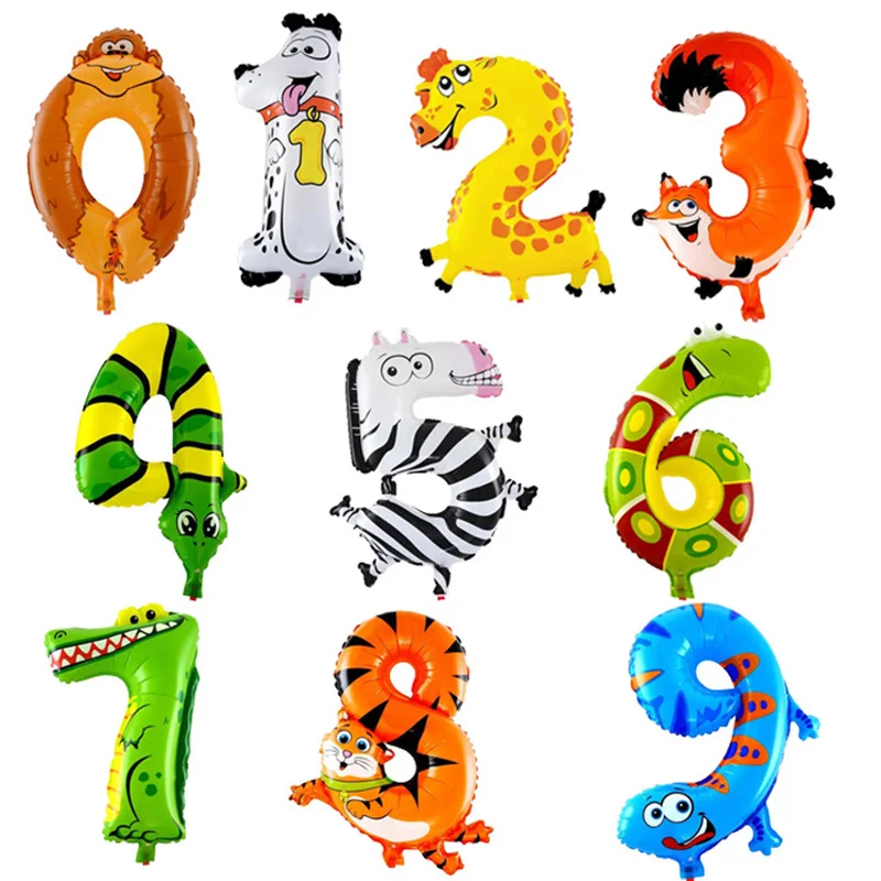 16inch Kids Animal Digital Balloon Aluminum Foil Air Number Balloons Children Gift Wedding Birthday Party Decoration Supplies | Дом и сад