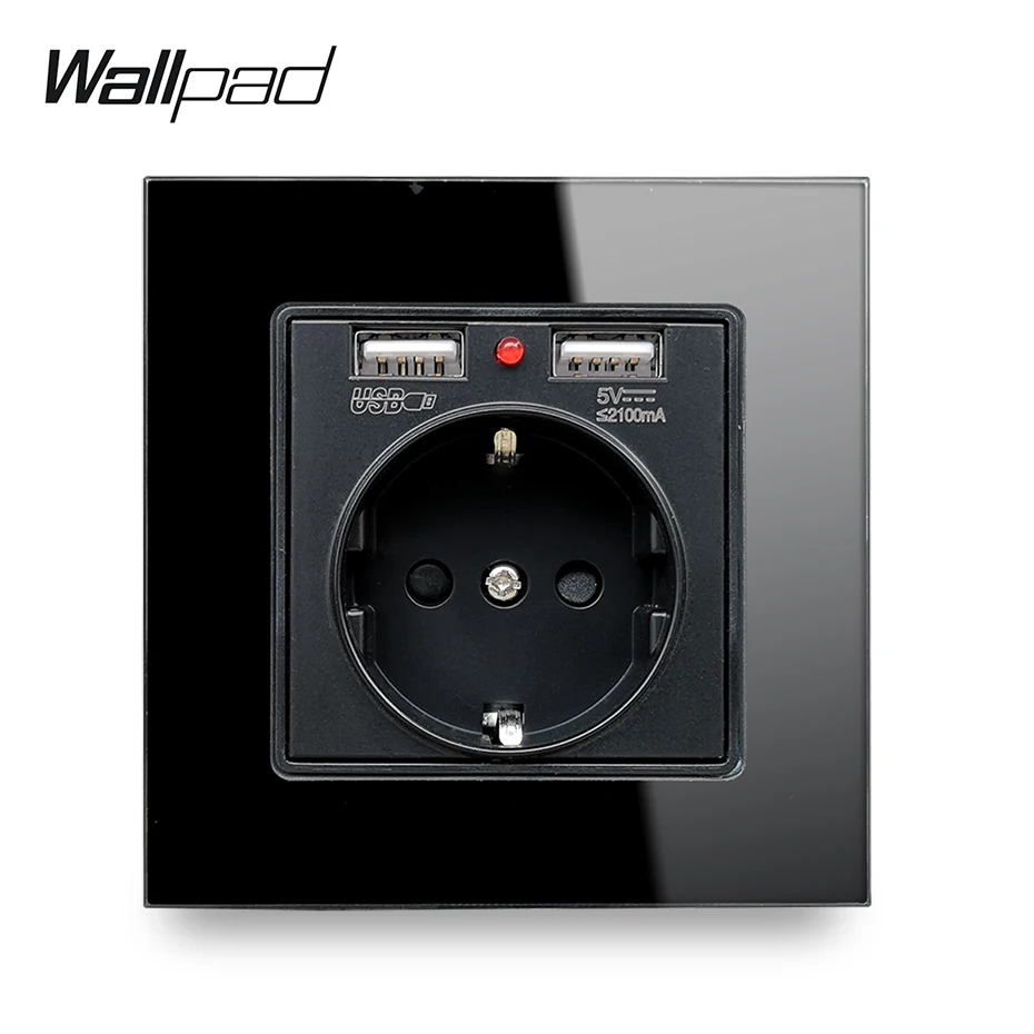 Wallpad S7 бело-черные Стекло Панель Европейская Сетевая розетка с 2.1A 2 x зарядка через usb Порты, с переключением между дальним и Мощность выходе пластины