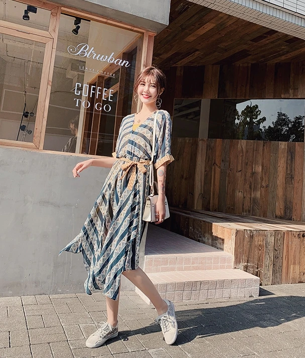 GRUIICEEN Асимметричное Платье с принтом повседневное шифоновое платье коротким