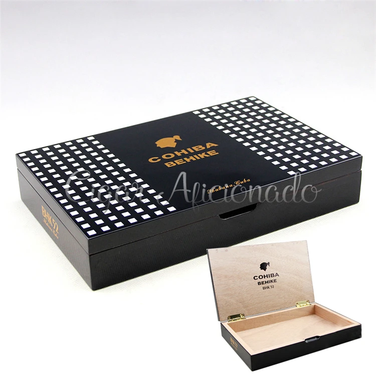 COHIBA BEHIKE 52 Black High Golssy Finish Кедр Дерево сигара хьюмидор Mini упаковка для сигар Box