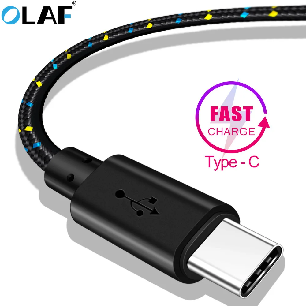 OLAF USB Type C Cable 1M/2M/3M Nylon Braided Fast Charging Type-C For Samsung S8 S9 Plus Xiaomi mi5 mi6 mi8 Data | Мобильные
