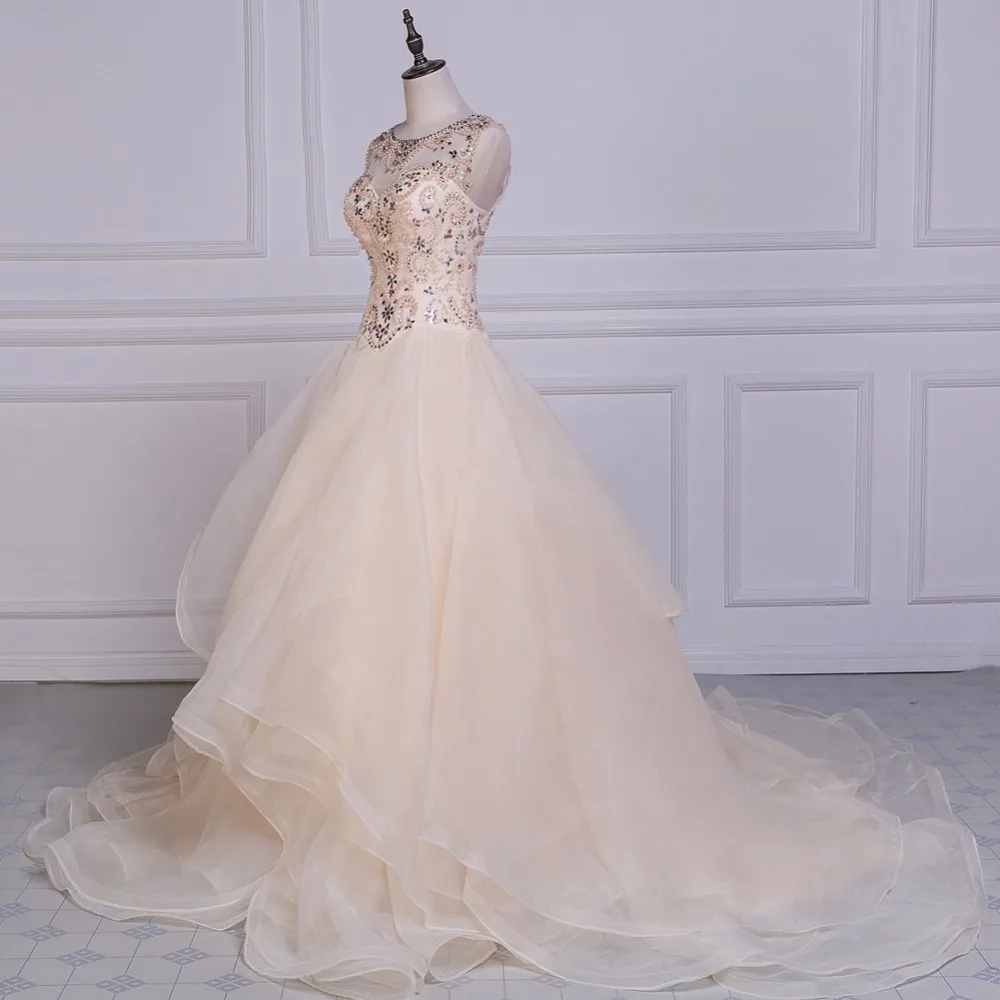 Благородный WEISS бальное платье Пышное цвета шампанского из органзы с бисером лиф