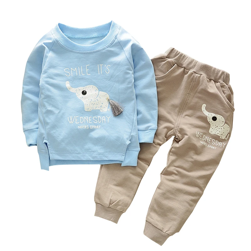 Baby Autumn Long Sleeved Suit Boys 1-2-3-4 Years Old Children's Leisure Elephant Print Sweater Pants 2pcs Sets Boy Set | Детская