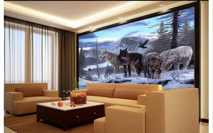 Пользовательские фото обои 3d настенные фрески Снег Волк ТВ настройки бумаги для