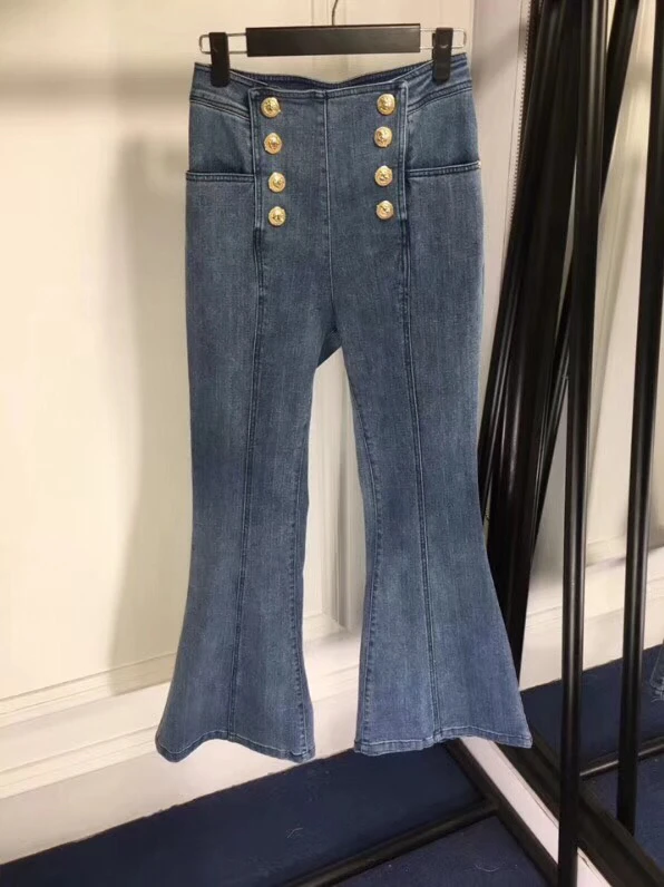 Европейский стиль уличная одежда 2018 осенние повседневные джинсы на пуговицах