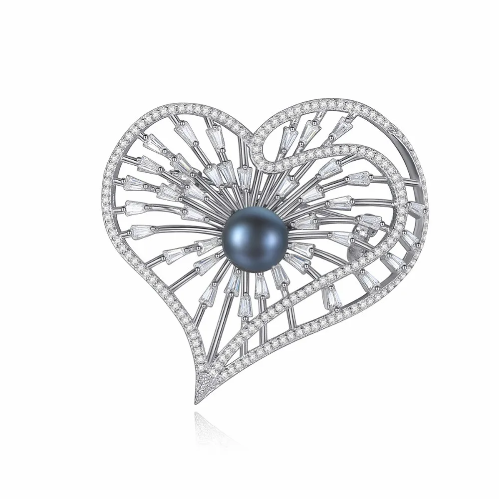 Silver925 ювелирные изделия в форме сердца инкрустация черный жемчуг брошь булавки