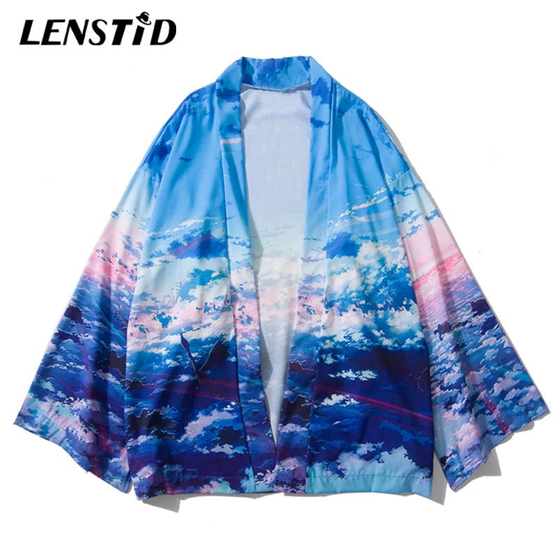 Кардиган LENSTID в японском стиле с принтом море облаков Повседневная рубашка