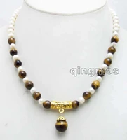 sale 6 7mm white pearl 8mm tigers eye 17 necklace with 12mm tigers eye pendant nec6044 wholesaleretail free shipping