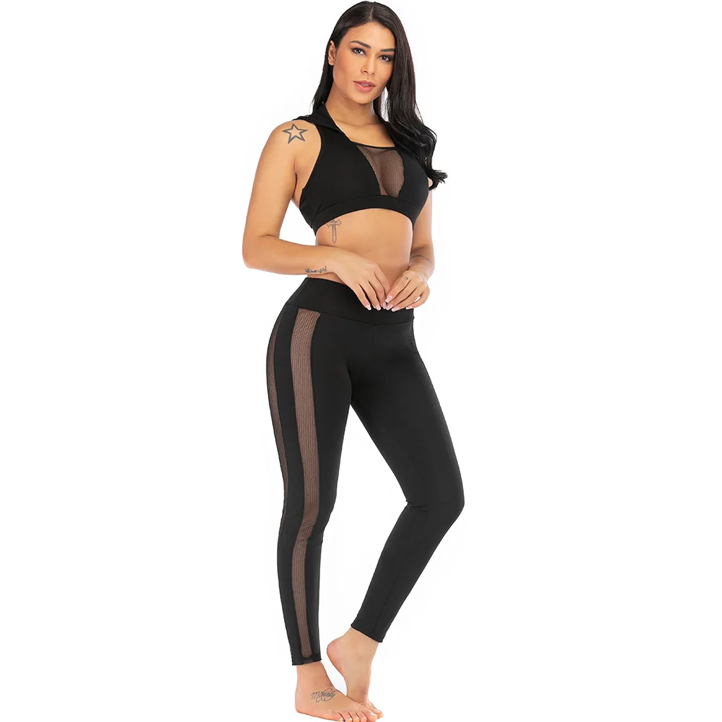 black Sfit, Женский сетчатый комплект для бега, фитнеса, талии, йоги, спортивная одежда, женские спортивные костюмы, спортивная одежда для бега, женская одежда - Цвет: black
