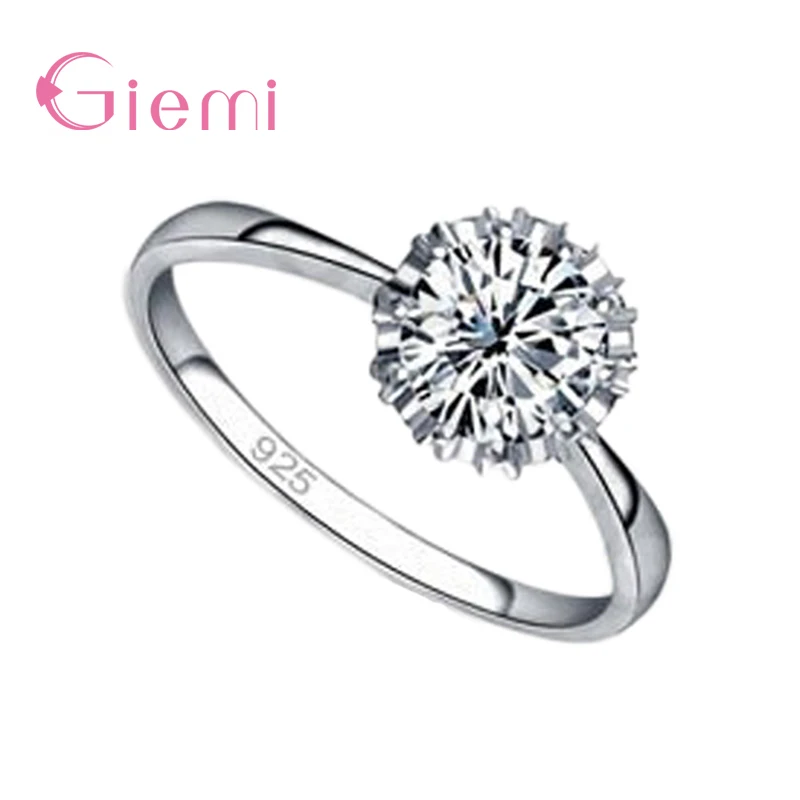 

Enduring Genuine 925 Sterling Silver Finger Ring Clear Crystal CZ Decoration For Woman Girls Wedding Promise Ring Anel