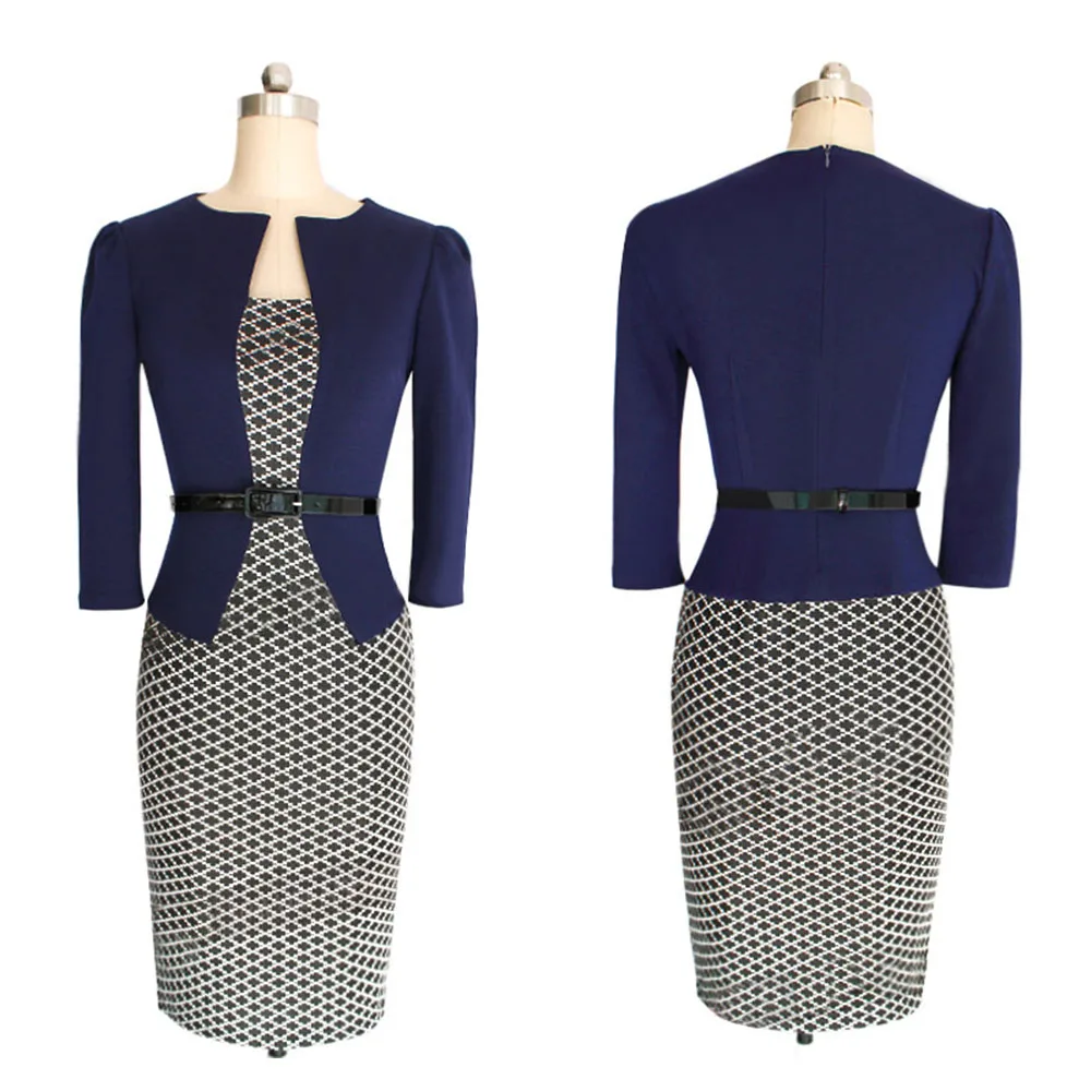 Женское летнее элегантное платье-футляр с рукавом три четверти Лоскутная Одежда