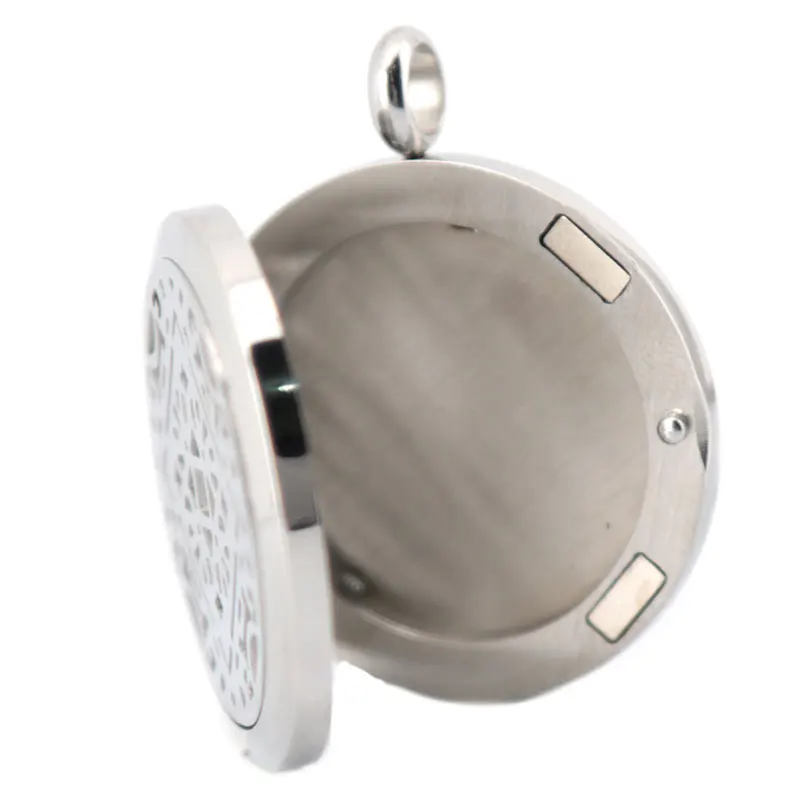 

10pcs Round Silver Geometry 30mm Aromatherapy Oils Stainless Steel Perfume Diffuser Locket Necklace With Free chain and Pads