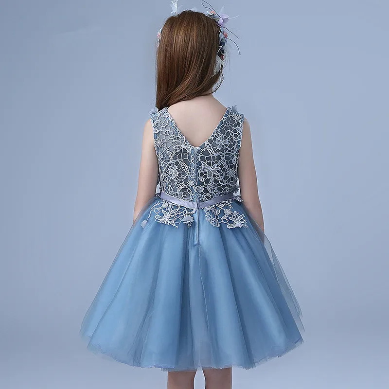 Flower Girl Dresses Child Navy Blue Sleeveless Fancy Formal Vestidos 2019 Kids Clothes For Girls Of 3 To 14 Year Old RKF184016 | Детская