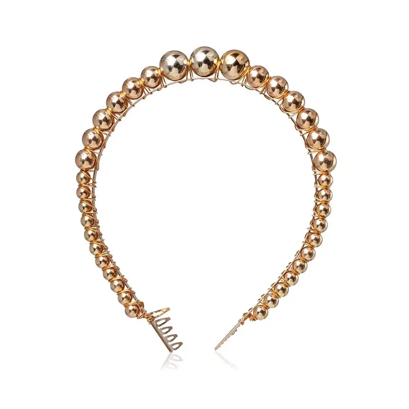 90007-GD Fashion snoops Новая Большая Жемчужная Повязка для женщин индивидуальная модная резинка для волос вечерние жемчужные аксессуары для волос - Окраска металла: 90007-GD