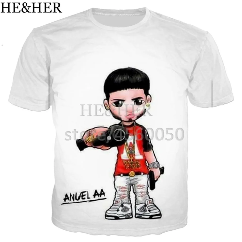 Новая летняя футболка с 3D принтом Anuel Aa мужская и женская в стиле хип-хоп аниме