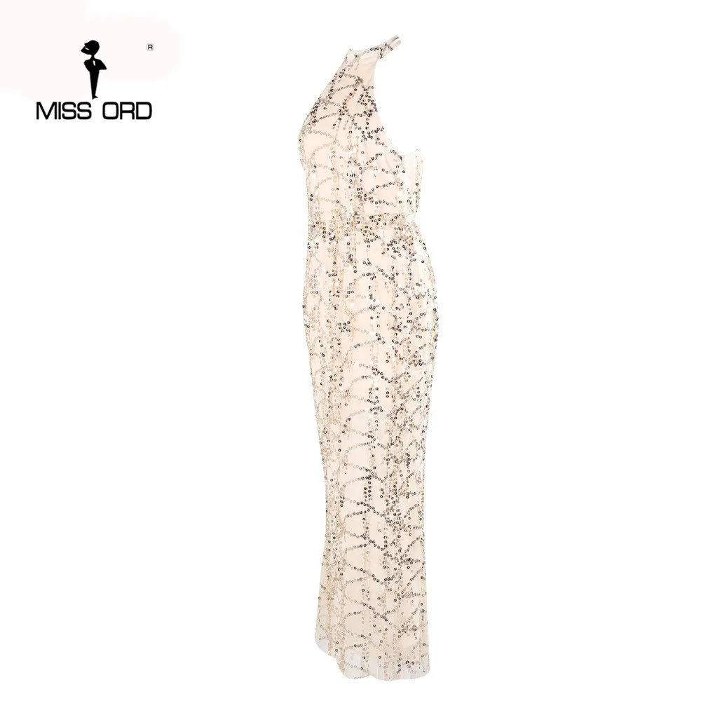 Платье с золотыми блестками Missord сексуальное платье без рукавов круглым вырезом