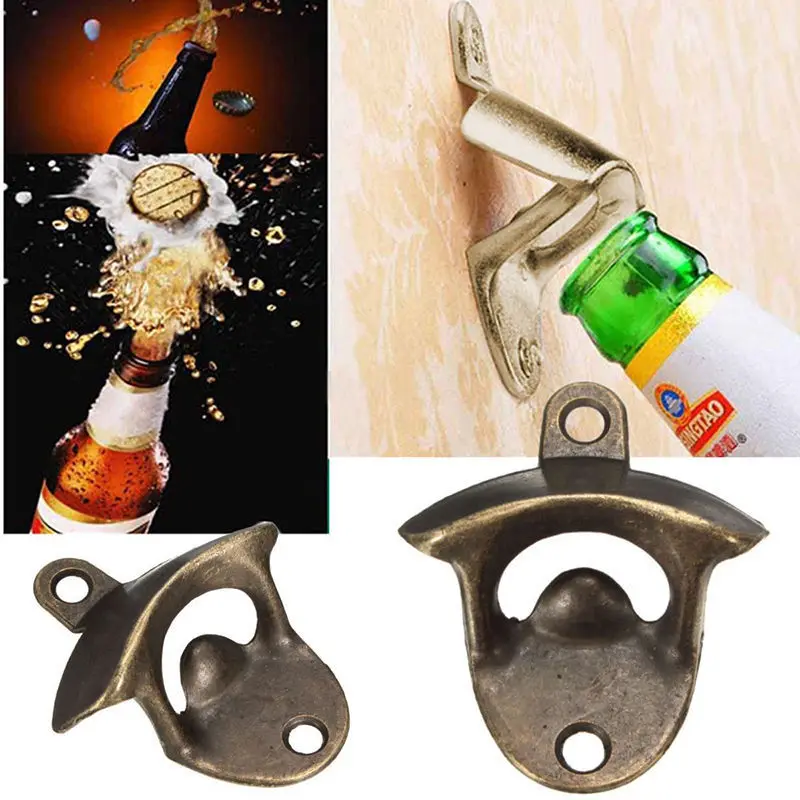 

WOFU Direct Shipping 5pcs/lot Vintage Zinc Alloy Wall Mounted Wine Beer Bottle Opener Bar Kitchen Tools