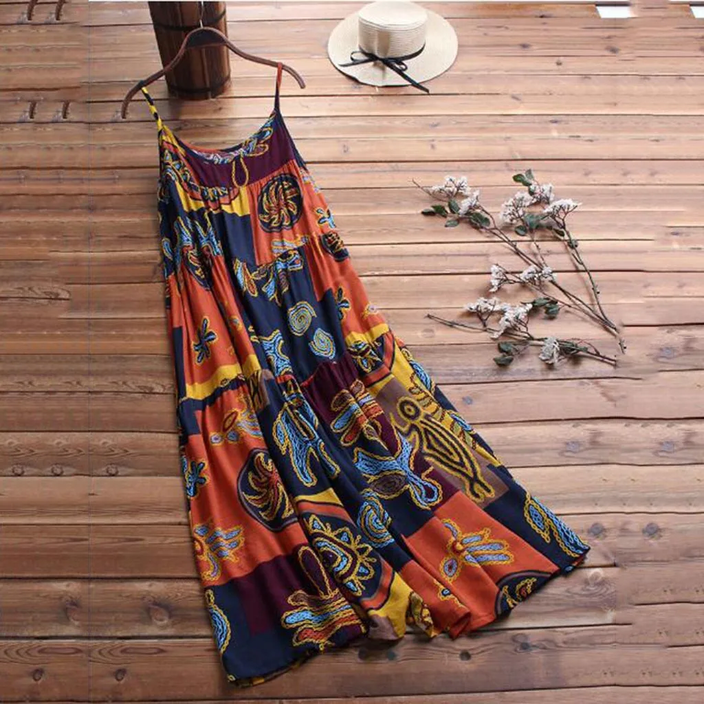 Для женщин Повседневное длинные пляжные макси Вечерние Boho Цветочный принт