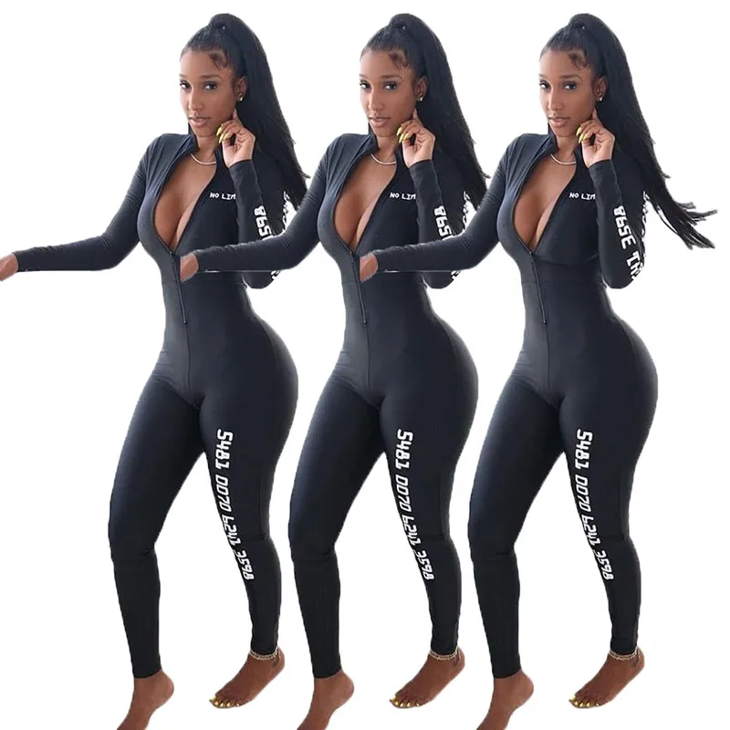 2019 модные черные пикантные Bodycon комбинезон с длинным рукавом боди Женская обувь