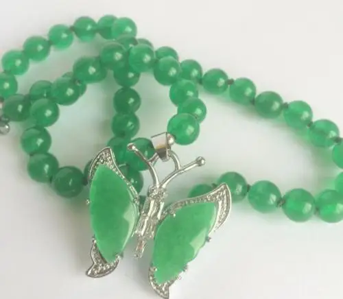 

New 8mm natural Green Butterfly Pendant Necklace 18inch AAA