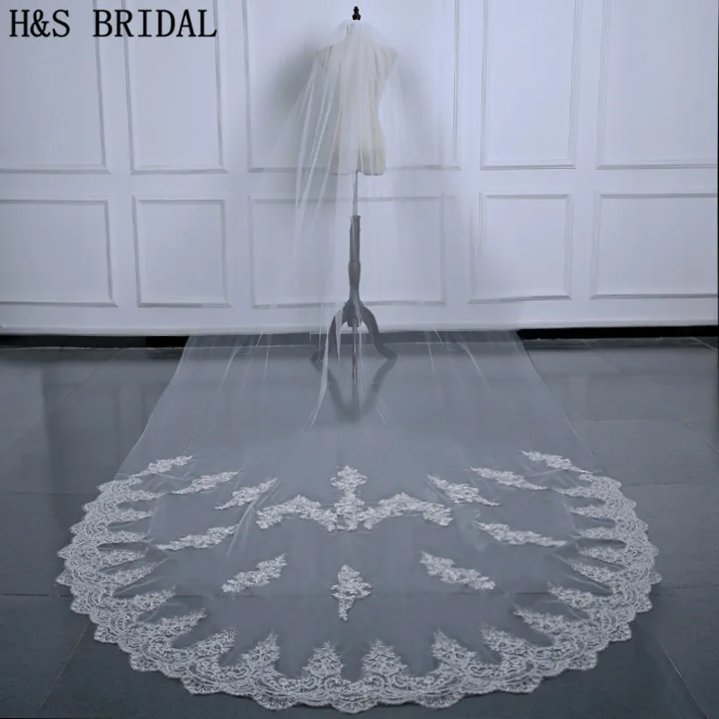 Фата свадебная с длинными кружевными краями 3 5 м гребнем|bridal veil with comb|cathedral wedding