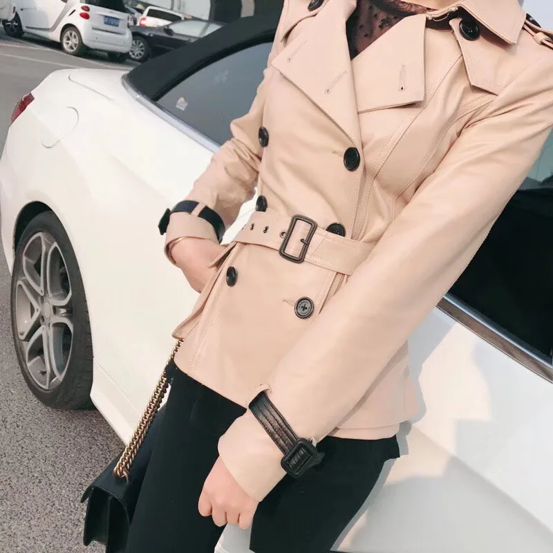 

Real genuine leather jacket women sheepskin double breasted england style leather trench coat female 2019 new fashion clothes