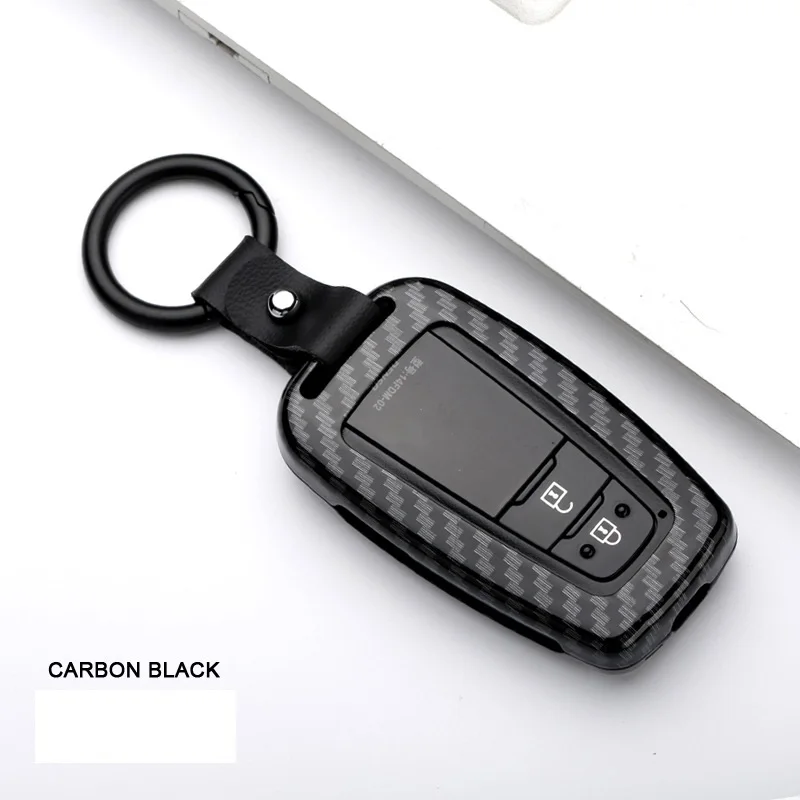 

Carbon Fiber Alloy Car Key Holder Cover Case Shell Chain For Toyota Camry Corolla C-hr Chr Prado 2018 Key Protection