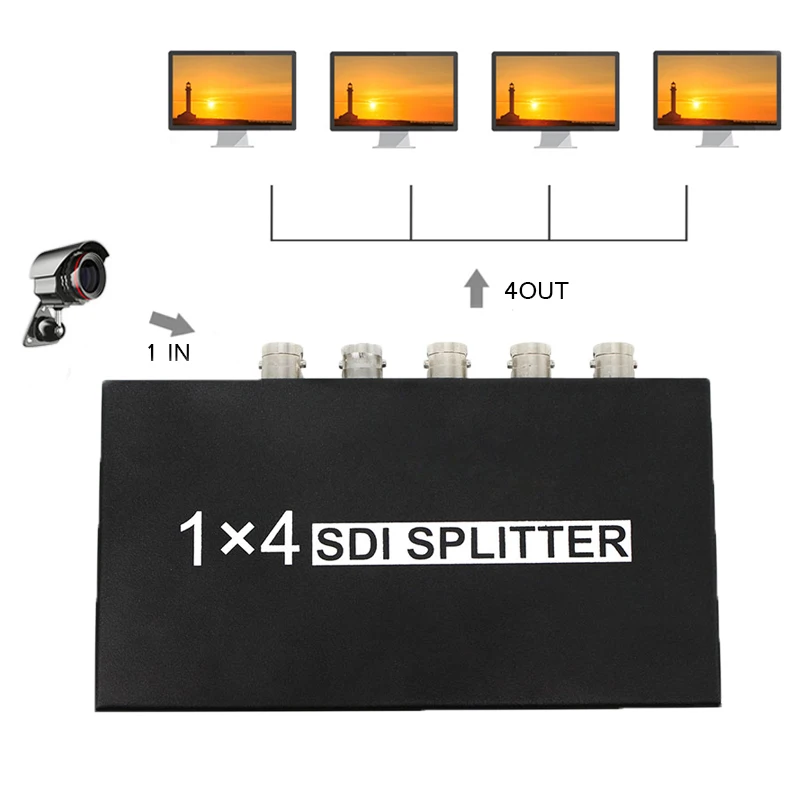 5 шт. SDI сплиттер 1X4 1 в 4 выхода порта Поддержка SD/HD/3G-SDI 1080P с адаптером питания для