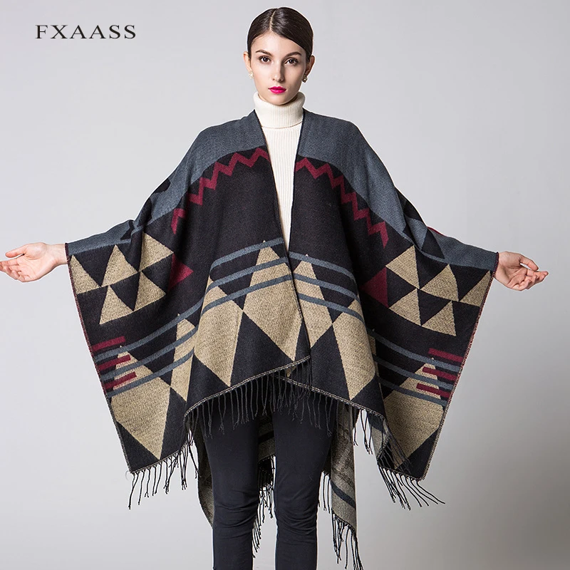 

FXAASS New Autumn/Winter Shawl Fashion Poncho Women Scarf Cloak Luxury Tassel Bohemia Cashmere Scarves Warm Pashmina Wholesale
