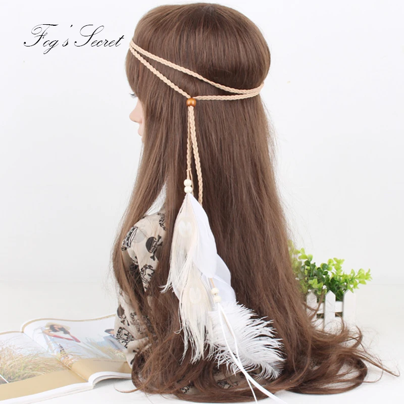 Летняя богемная лента для волос с белыми перьями женщин женская модная повязка