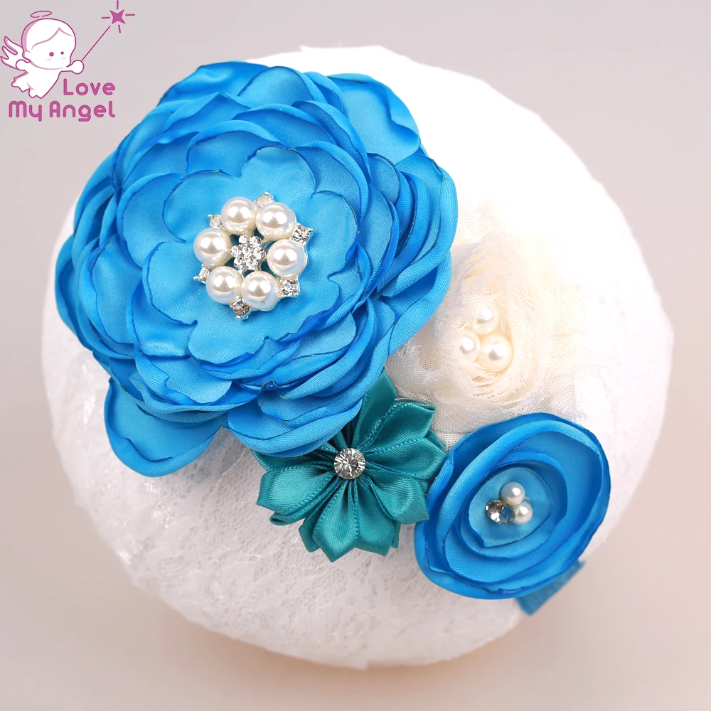 Пояс с цветком для маленьких девочек голубой белый сатиновый перьевой кружевной