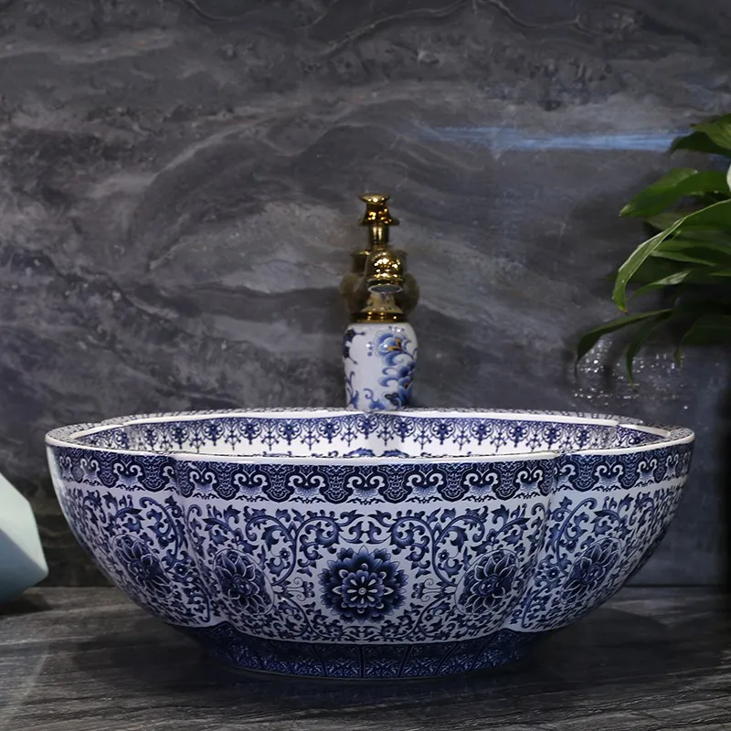 Синий и белый Фарфоровый Умывальник jingdezhen раковина для умывания фарфоровая в