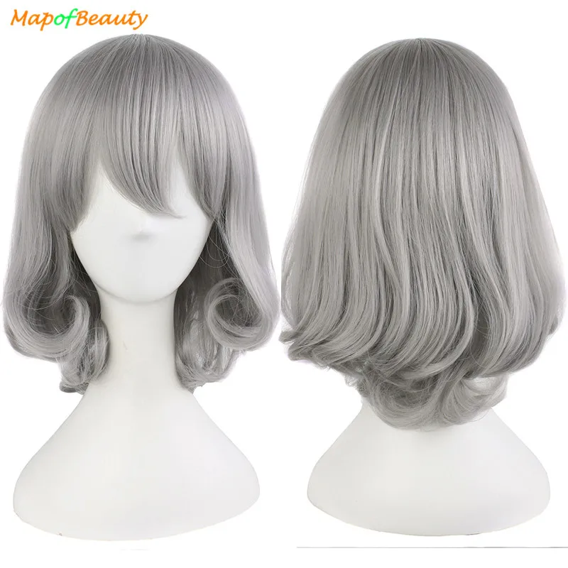 MapofBeauty женские короткие парики Кудрявые Серебристые серые касплей аниме Honebami